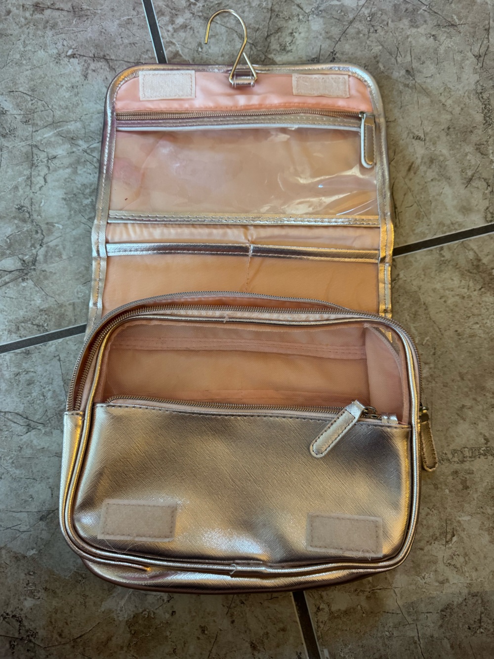 Hanging Travel Toiletry Bag - Pink and Metallic